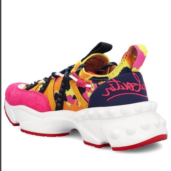 Christian Louboutin Pink Yellow Trailrun Donna Fabric Sneakers in multicolor new - Picture 2 of 8